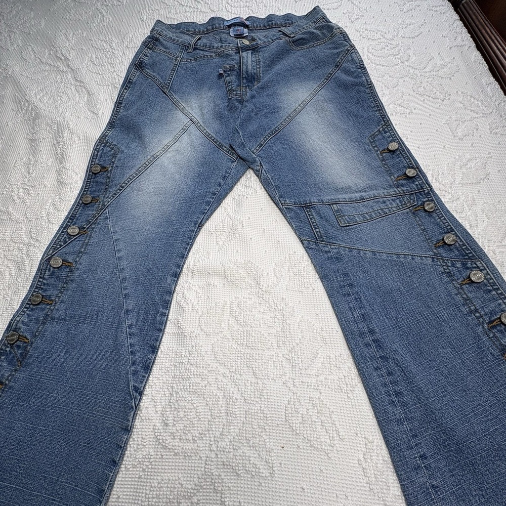 Vintage Apollo Jeans Womens Size 13 14 Waist 28" Flared Y2K Distressed Faded - Picture 2 of 10